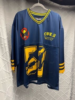 Marvel CVLA Collab Wolverine Mesh Football Jersey Navy Blue Yellow XL